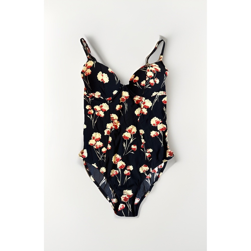 TORY BURCH Tea Rose Heirloom Stripe Floral Print‎ One Piece Swimsuit